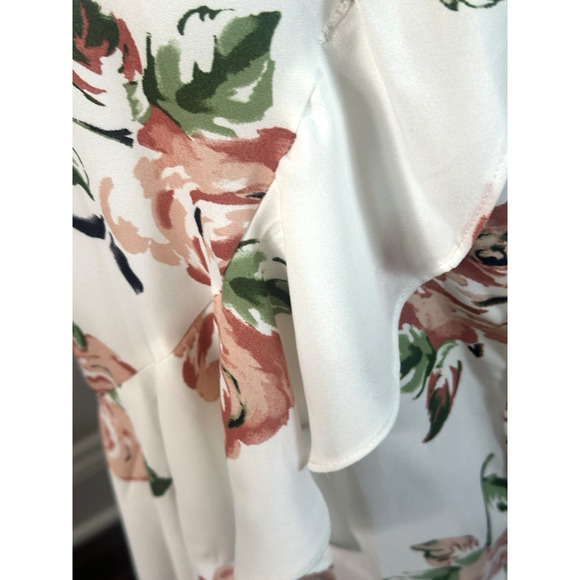 Women's( M) White Ivory Floral Hi Low Midi Ruffle V‎ Neck Disney Princess Dress - Picture 9 of 16